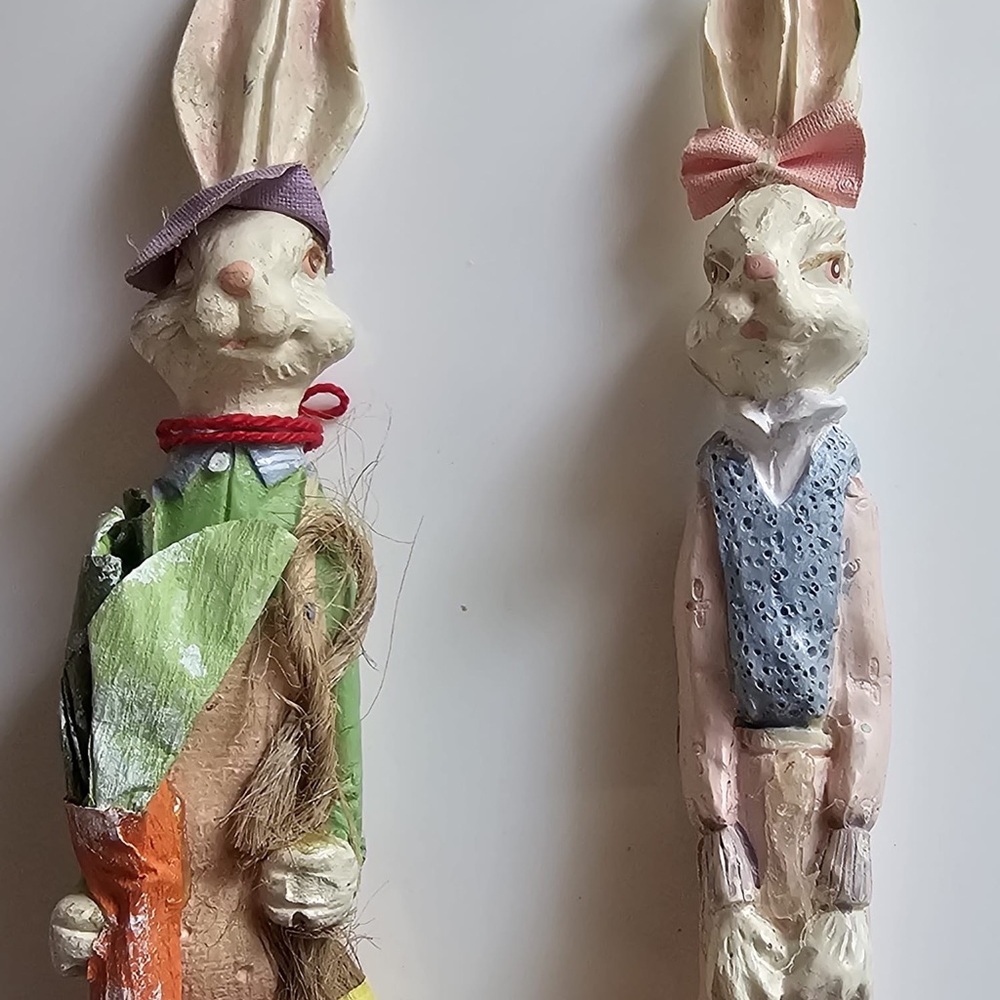 Handcrafted Ceramic Bunny Pair - Pastel Pink & Green